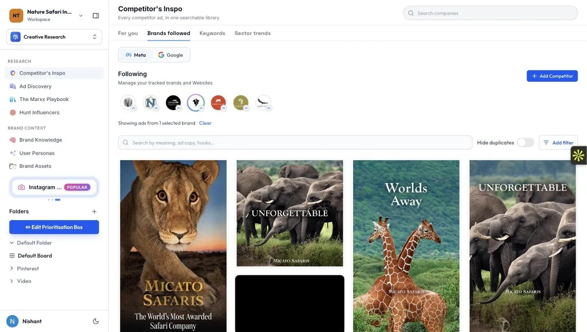Competitor research in Marxx AI for Nature Safari India